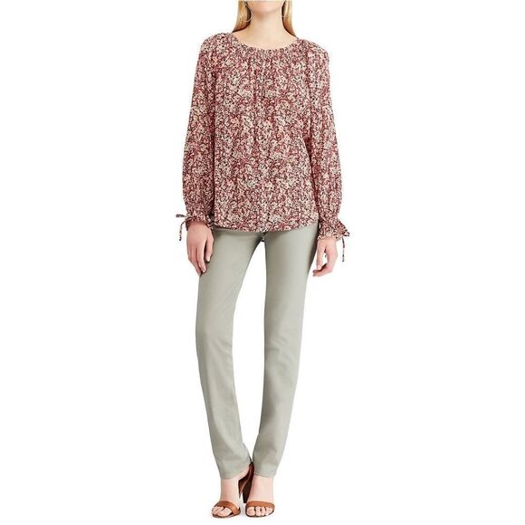 Chaps Boho Floral Print Peasant Top - Picture 3 of 15